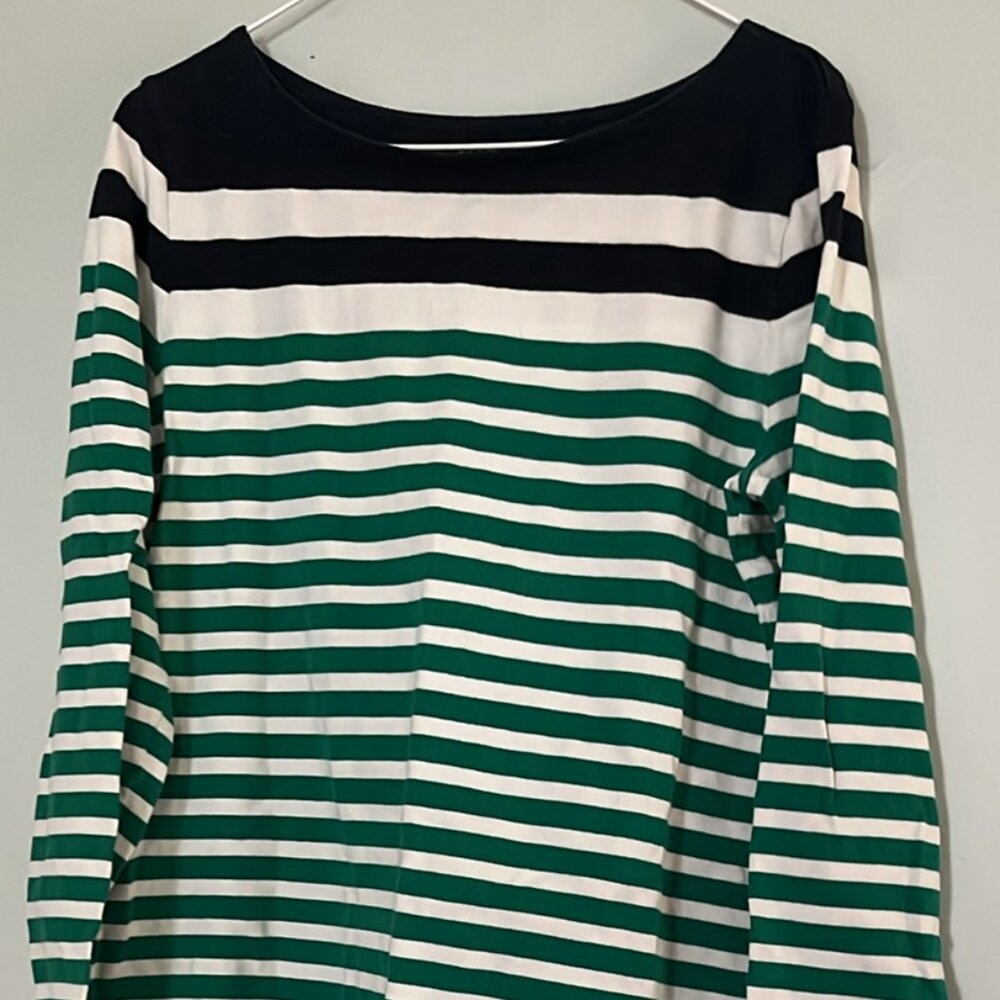 Talbots Striped Pull Over 3/4 sleeve Tunic SZ M Nautical Cruise Lagenlook Cotton